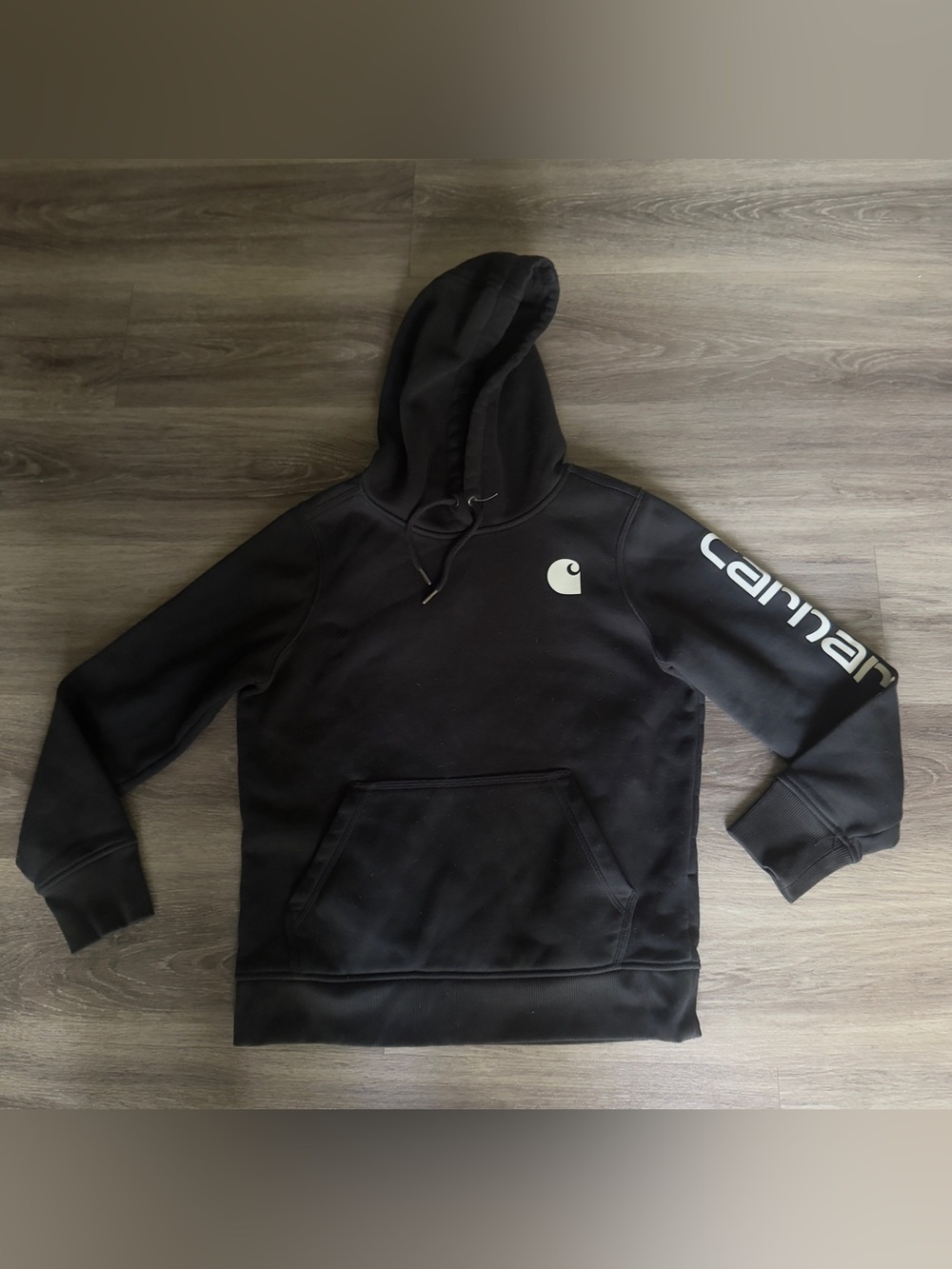Carhartt Black Pullover Hoodie with White Sleeve Logo